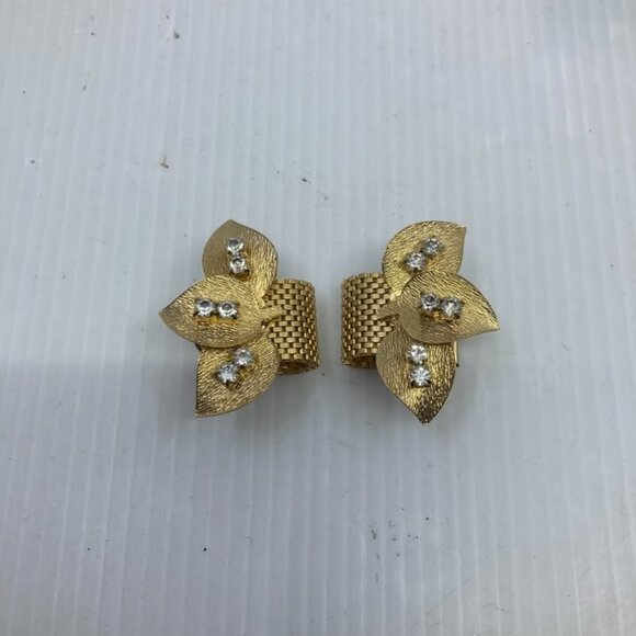 Vtg 1960 brushed gold crystal rhinestone mens cufflinks - Picture 1 of 2